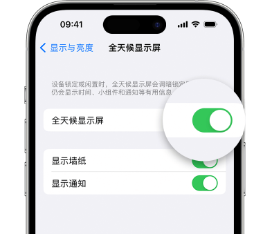 平南苹果15预约维修分享iPhone15如何设置全天候显示屏幕可见 